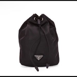 Authentic Prada Draw string nylon pouch with saffiano leather